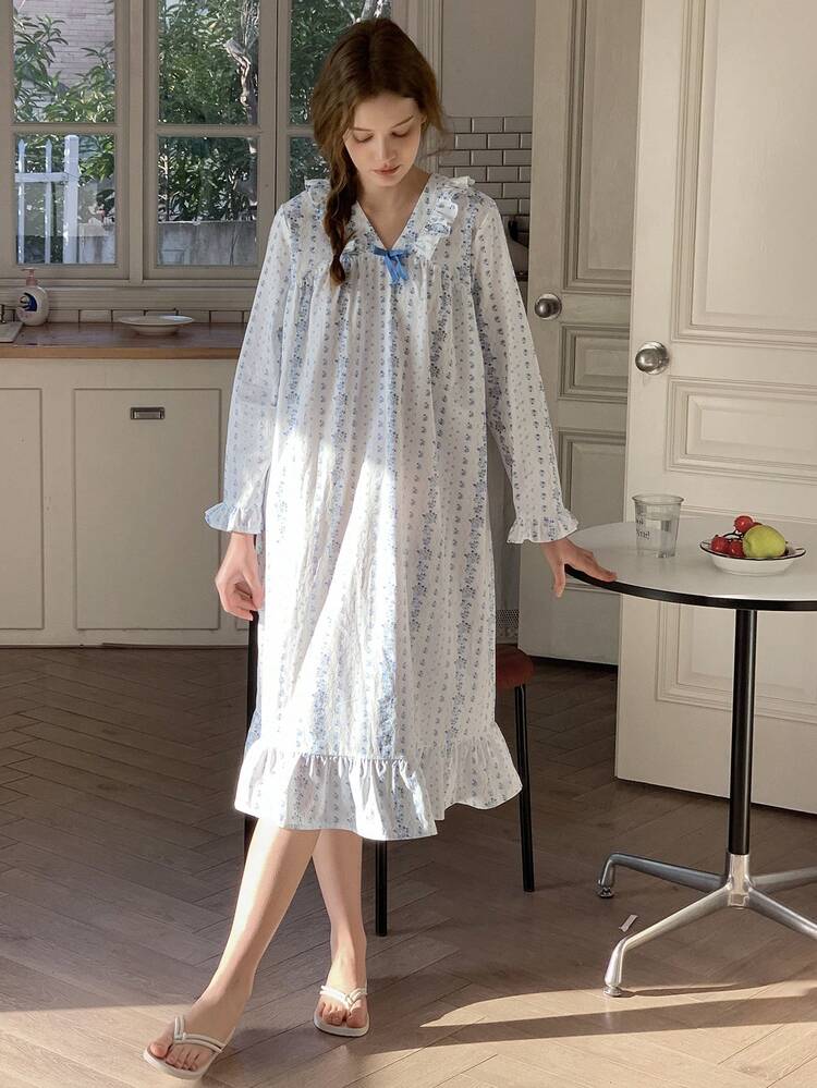 DAZY Teen Girls Comfortable Printed Nightgown Loungewear - White - View 2