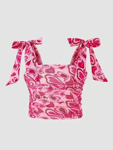 SHEIN Young Girl Heart Pattern Knit Camisole - Pink - View 3