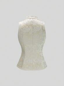 SHEIN Unity 时尚缎面薰衣草色蝴蝶刺绣立领无袖旗袍式上衣，春夏款，情人节款 - 淡紫色 - 查看 4