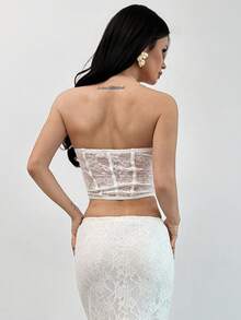 Firerie Body elegante, exquisito, romántico y sexy de encaje transparente para mujer, adecuado para el Día de San Valentín, citas, fiestas, bodas, festivales y vacaciones - Blanco - Ver 9