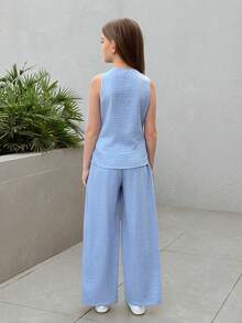 Firerie Kids 2pcs Tween Girls Casual Everyday Commute Light Blue Camisole Top And Leggings Set - Blue - View 2