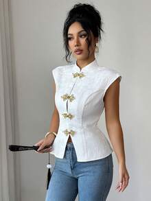 Elenzga Camisas de verano elegantes y con estilo tejidas para damas - Blanco - Ver 6