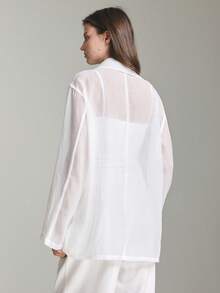 Ontre 2026 Spring/Summer Women's Lapel NeckLong Sleeve Single-Button Thin Blazer Jacket, Woven Fabric, Suitable For Valentine's Day, Wedding Season, Office Wear, Holiday Outfit - White - View 3