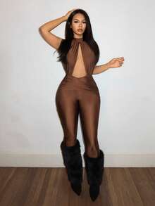 Slaydiva Bộ jumpsuit nữ màu nâu ôm sát, hở lưng, cổ yếm, không tay, kiểu dáng gợi cảm, thích hợp cho các buổi hẹn hò, ngày lễ tình nhân, các buổi hẹn hò, tiệc tùng, tụ họp, kỳ nghỉ, buổi hòa nhạc, câu lạc bộ gợi cảm, hộp đêm, đi chơi hàng ngày, năm mới, tiệc tùng, trang phục ăn sáng muộn, phong cách cô nàng nóng bỏng, kỳ nghỉ. Trang phục dự đám cưới, mùa cưới - B - màu nâu - Xem 12