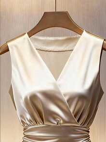 Modelyn Sleeveless Pleated Satin Blouse For Women, Flattering Fit