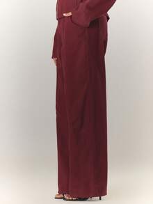 MUSERA Celana Jeans Potongan Lebar dengan Kantong Miring untuk Musim Semi dan Musim Panas - Burgundy - View 3