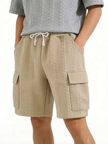 Coreblaze Men's Solid Color Casual Loose Drawstring Sports Shorts - Khaki - View 3