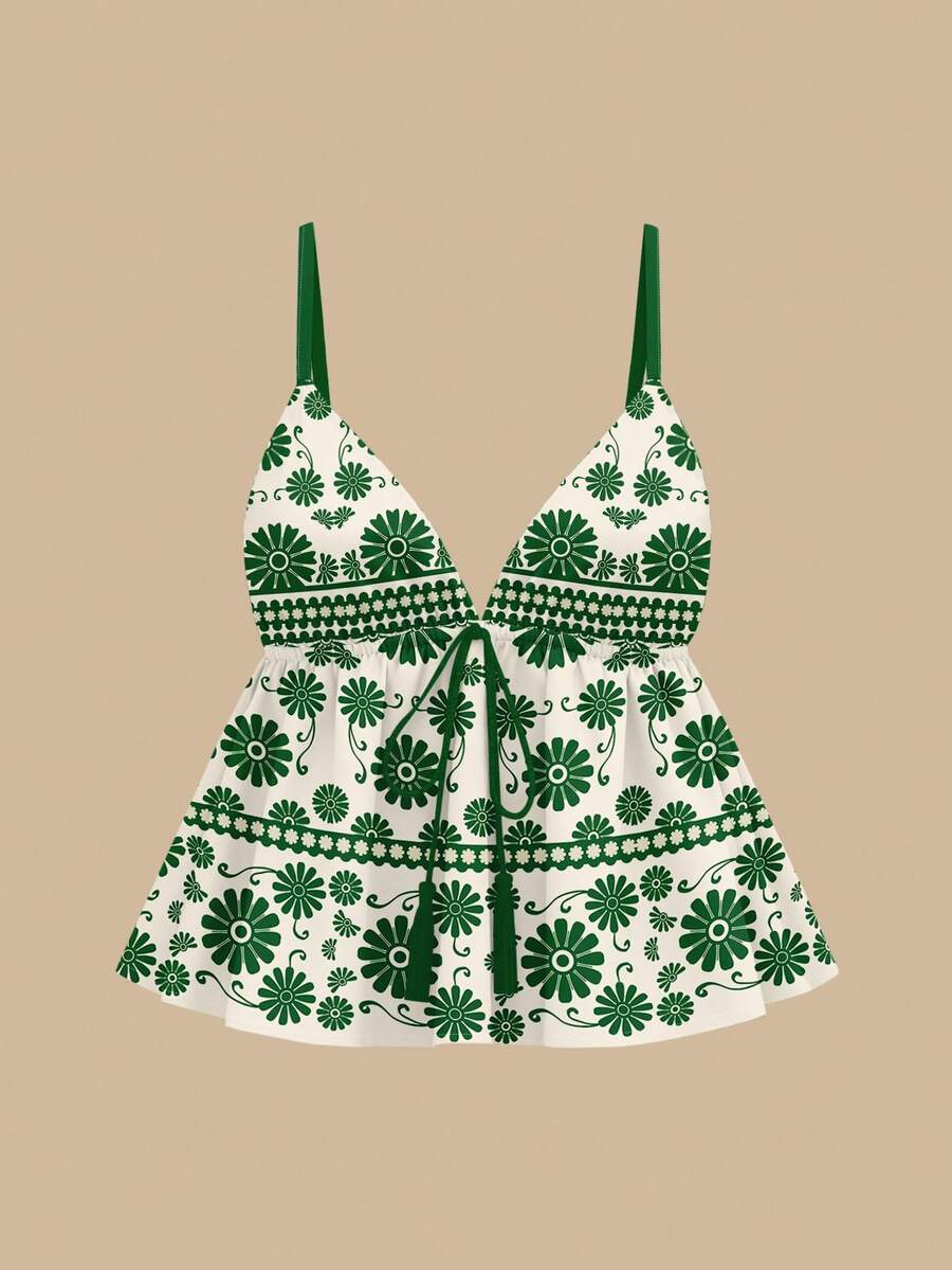 Travachic 女士波西米亚风印花A字吊带背心，适合海滩、度假、春夏穿着，时尚别致 - 彩色 - 查看 1