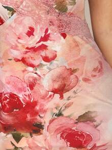 Lumalex Đầm nữ thanh lịch, in hoa, phối ren, ôm dáng. - Màu Hồng baby - Xem 7