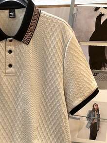 Manfinity Joysei 男士休闲纽扣半襟短袖商务 Polo 衫 - 杏色 - 查看 4