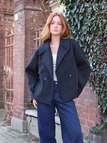 SILVIA DI SANTO 女士超大翻领装饰纽扣长袖休闲宽松大衣 - 黑色 - 查看 1