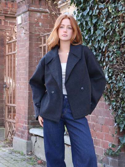 SILVIA DI SANTO 女士超大翻领装饰纽扣长袖休闲宽松大衣