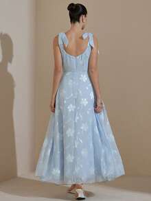 Aveloria Modichic French Design Luxurious High-End Jacquard Camisole Strap Tie Waist Flared Hem Sleeveless Dress - Blue - View 2