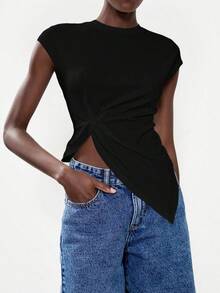 Lumivelle Camiseta blanca elegante y minimalista para mujer, adecuada para el uso diario, de moda y versátil - Negro - Ver 1