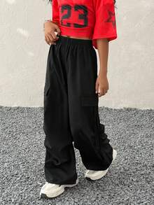少女黑色裤子 返校季服装 母女装 韩流 Y2K 阔腿格子工装裤 足球/排球 感恩节 万圣节 圣诞节 运动裤 春/秋/冬 - 黑色 - 查看 2