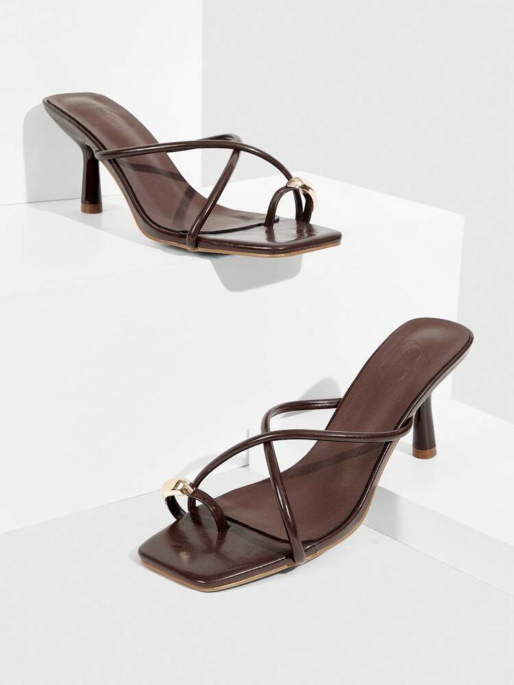 CUCCOO SZL Women's Shiny Satin Square Toe High Heel Sandals With Rhinestone Decor, Fashionable And Elegant For Party Valentine's Day