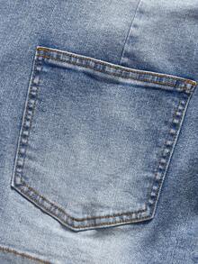 SHEIN MOD 大码女式休闲带口袋牛仔迷你裙 夏季女式春季女式复活节裙 女式派对裙 女式沙滩裙 女式外出裙 女式度假裙 女式夏季假日休闲裙 女式休闲裙 蓝色裙子 女式经典蓝色牛仔裙 休闲高腰迷你牛仔裙 - 中等水洗藍 - 查看 3