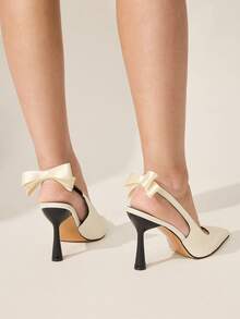 CUCCOO CHICEST Giày cao gót mũi nhọn, đế thấp, gót mảnh, quai sau đính nơ, hở gót, kiểu dáng thanh lịch và thoải mái cho nữ, thích hợp cho các buổi tiệc tối mùa xuân/thu, màu đen, dịp Giáng sinh. - Rượu sâm banh - Xem 5