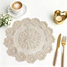 4 okrągłe serwetki stołowe, szydełkowane ręcznie robione koronkowe podkładki, dziergane podstawki, wydrążone serwetki, żaroodporne dekoracje stołowe, białe - Wielokolorowe - Zobacz 4