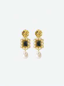 Opalesca Orecchini pendenti alla moda con perle finte, adatti come regalo per amici, abbigliamento, stile old money, con perline, accessori da sposa/matrimonio, stile fairycore/fate, perle, per mamma/donna/ragazza, eleganti, premium, di classe, con cristalli - Dorato - Visualizzare 2