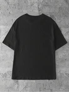 INAWLY Women's Slogan Print Round Neck Short Sleeve Casual Loose Fit T-Shirt - Black - View 2