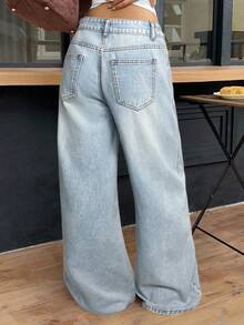 Siren Gaze Women's Pocket Loose Wide Leg Casual Versatile Jeans - Light Wash - View 2