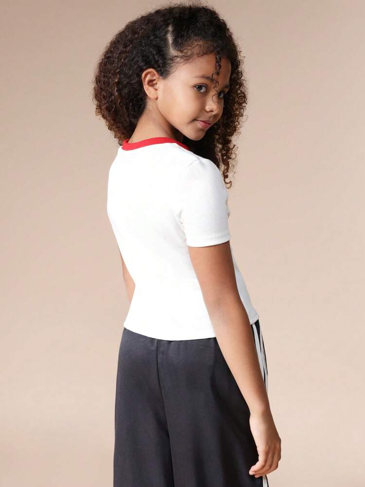 Cherry Embroidered Ribbed Crew Neck Tee