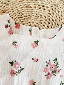 SHEIN 女婴优雅甜美条纹拼接荷叶边蝴蝶结装饰连衣裙，适合春夏、度假、派对、婚礼、拍照等场合 - 粉色 - 查看 5