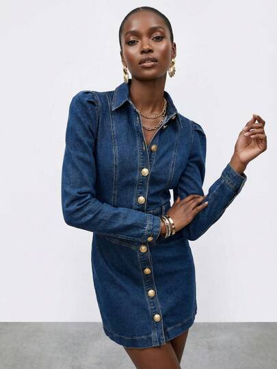 Maija Damen modisches figurformende Denim Bodycon Minikleid