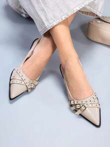 CUCCOO GRLICON Women's Fashion Versatile Pointed Toe Flats Valentine's Day - Beige - View 4