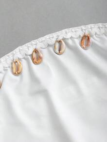 Sweetra 女士度假休闲吊坠装饰多层下摆抹胸长裙 - 白色 - 查看 3