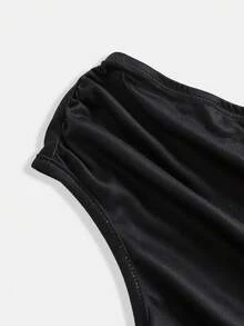 Tween Girl Fashionable Elegant Printed Asymmetric-Shoulder Spaghetti Strap Dress, Suitable For Summer Beach Vacation - Black - View 3