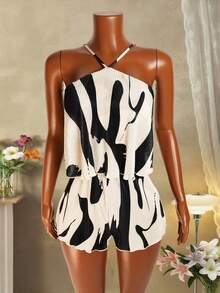 Mistrie Women's Color Block Sleeveless Romper - Apricot - View 4