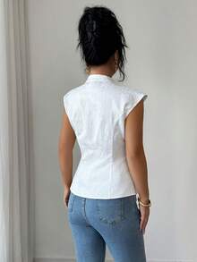 Elenzga Camisas de verano elegantes y con estilo tejidas para damas - Blanco - Ver 2