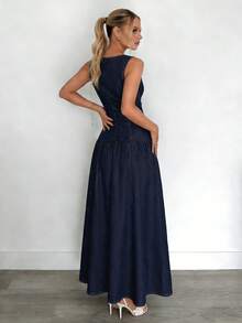 Siren Gaze Women's Dark Blue Denim Dress, Sleeveless Long Dress, Elegant And Stylish Summer Dress Spring - Medium Wash - View 3