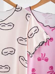 2pcs Girls Knitted Butterfly Print Nightgown, Summer - Multicolor - View 6