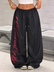 StreetHx 女士时尚黑色休闲运动印花裤 - 黑色 - 查看 4