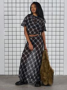 COUREZ 垂褶编织格纹上衣 / Y2K 春季女装 - 彩色 - 查看 2