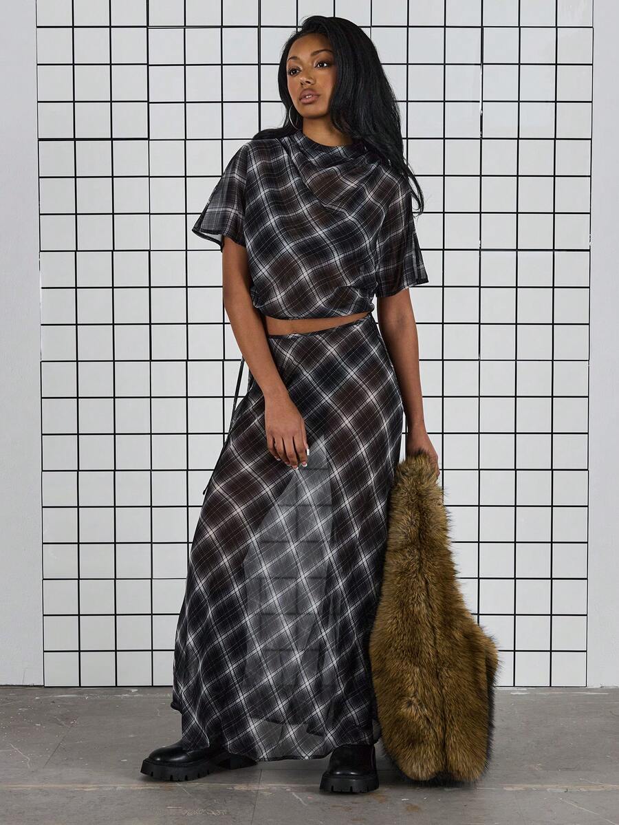 COUREZ Drapped Woven Check Top /Y2K Spring Clothes For Women - Multicolor - View 1