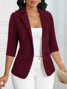 SHEIN Lady 2025新款露肩领浅酒红色女士褶裥长款秋冬女装新年圣诞节女式冬装外套 - 酒紅色 - 查看 3