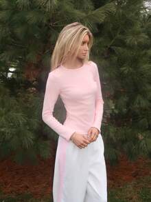 Sydney Algeri Camiseta térmica de manga larga con cuello redondo liso para mujer, con forro térmico - Rosa Pálido - Ver 4