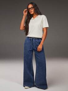 Athîral Denim Women's Navy Blue Loose Fit Jeans,Elastic Waisted Twisted Pocket Casual Multifunctional Jeans For Summer Occasion,Daily Holiday Street Style Wear - Blue - View 4