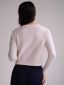 Andrea Bello 女士优雅简约百搭开衫 - 米色 - 查看 2