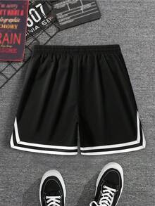 Aesthetic Post 男士字母印花口袋休闲宽松短裤 - 黑色 - 查看 5