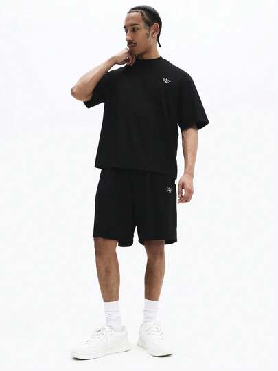 SUMWON Men's Oversized Crew Neck T-Shirt And Relaxed Fit Shorts Co-Ord Set With Logo Embroidery Summer Casual Loungewear Matching Tracksuit