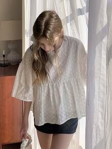 DAZY Teen Girls Plain Textured Short Sleeve Shirt - White - View 3