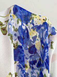 Soleia Đầm maxi cỡ lớn dành cho nữ, họa tiết hoa xanh trắng cổ điển, tay bồng, eo chun, thích hợp cho kỳ nghỉ hè, đi học, đi ăn trưa hoặc dự tiệc độc thân. - Xanh và trắng - Xem 6