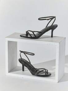 SHUZIA Women's Elegant Minimalist Round Toe Ankle Strap Stiletto Heel Sandals Valentine's Day - Black - View 6