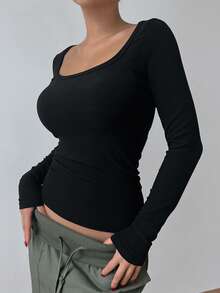 DAZY Women's Basic Round Neck Black T-Shirt, Slim Fit, Suitable For Spring, Summer, Valentine's Day, Office Wear - Black - View 4