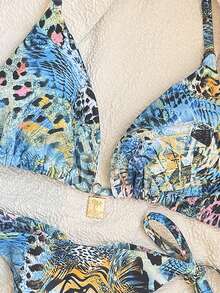 Swim Mod Women's Random Print Halter Bikini Set, Spring/Summer - Multicolor - View 6